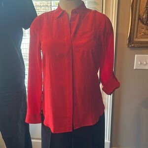 Talbots Sz SP Red Silk Button Down Shirt EUC